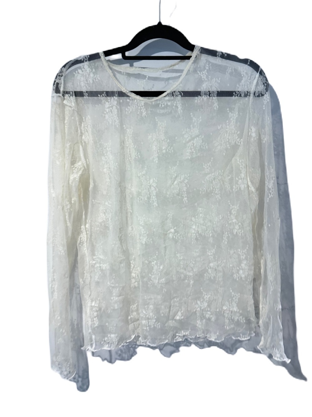 Sheer Lace Long-Sleeve Top - Cream